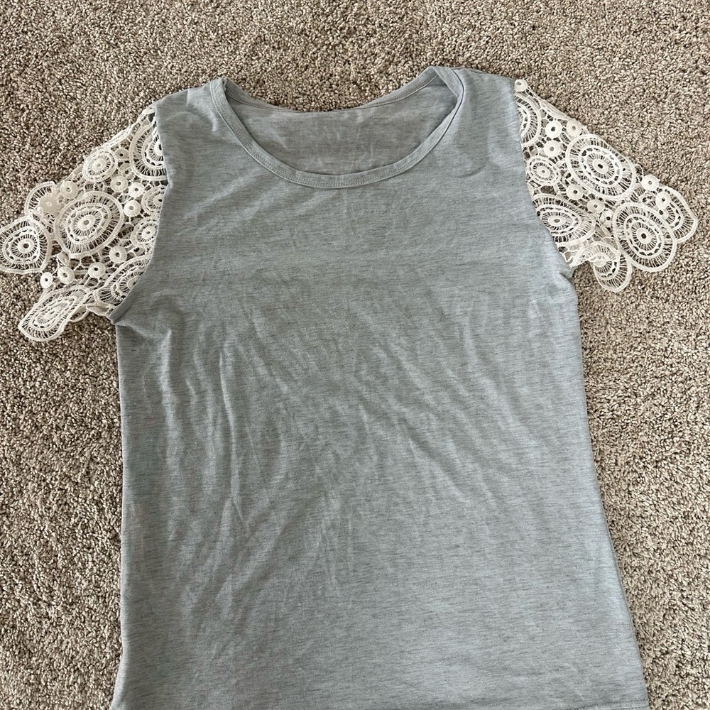 Gray Lace Sleeve Women's Top